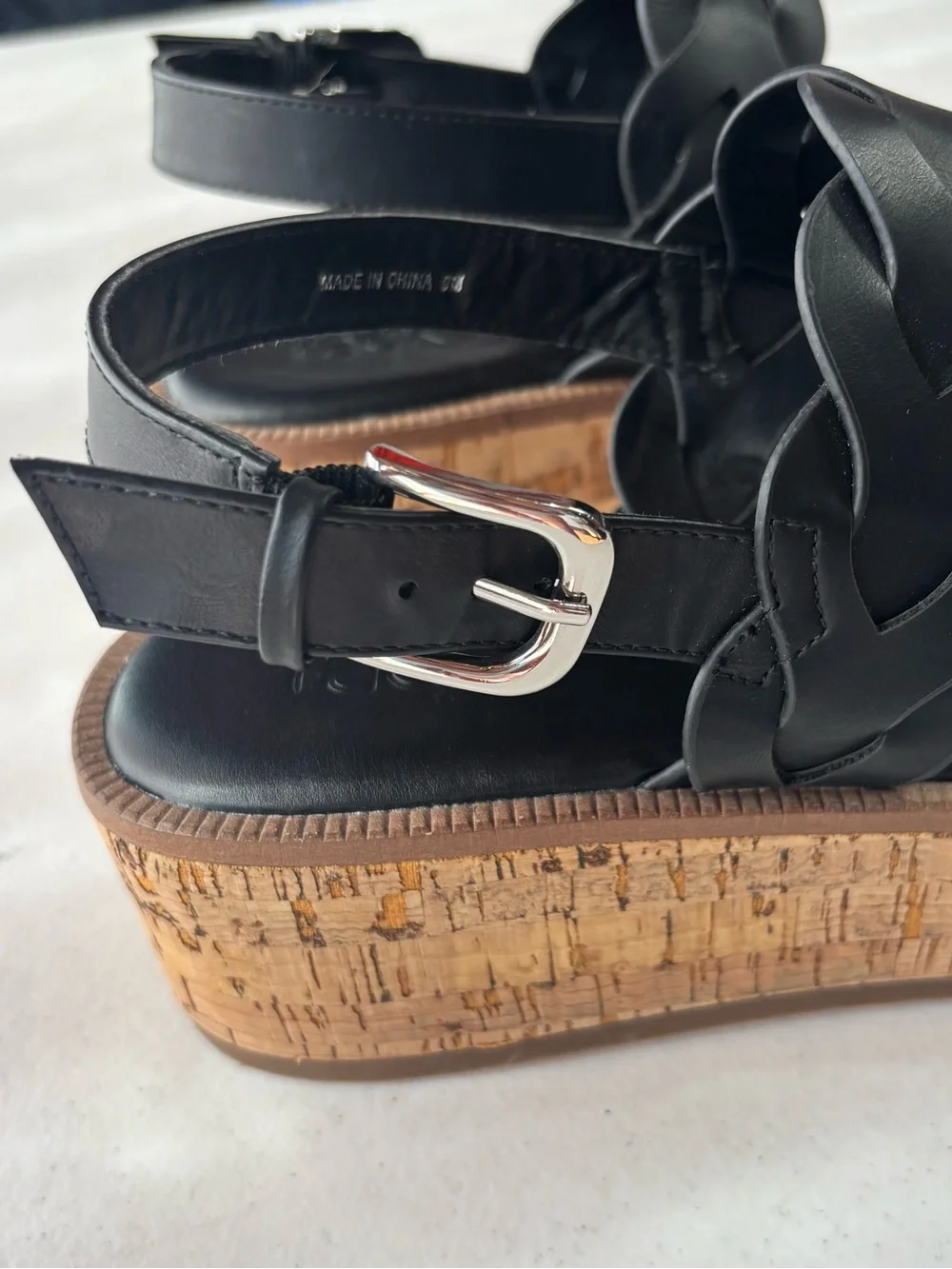 Nordstrom Rack Pennie Black Braided Platform Sandals Women's Size 9M Cork Wedge